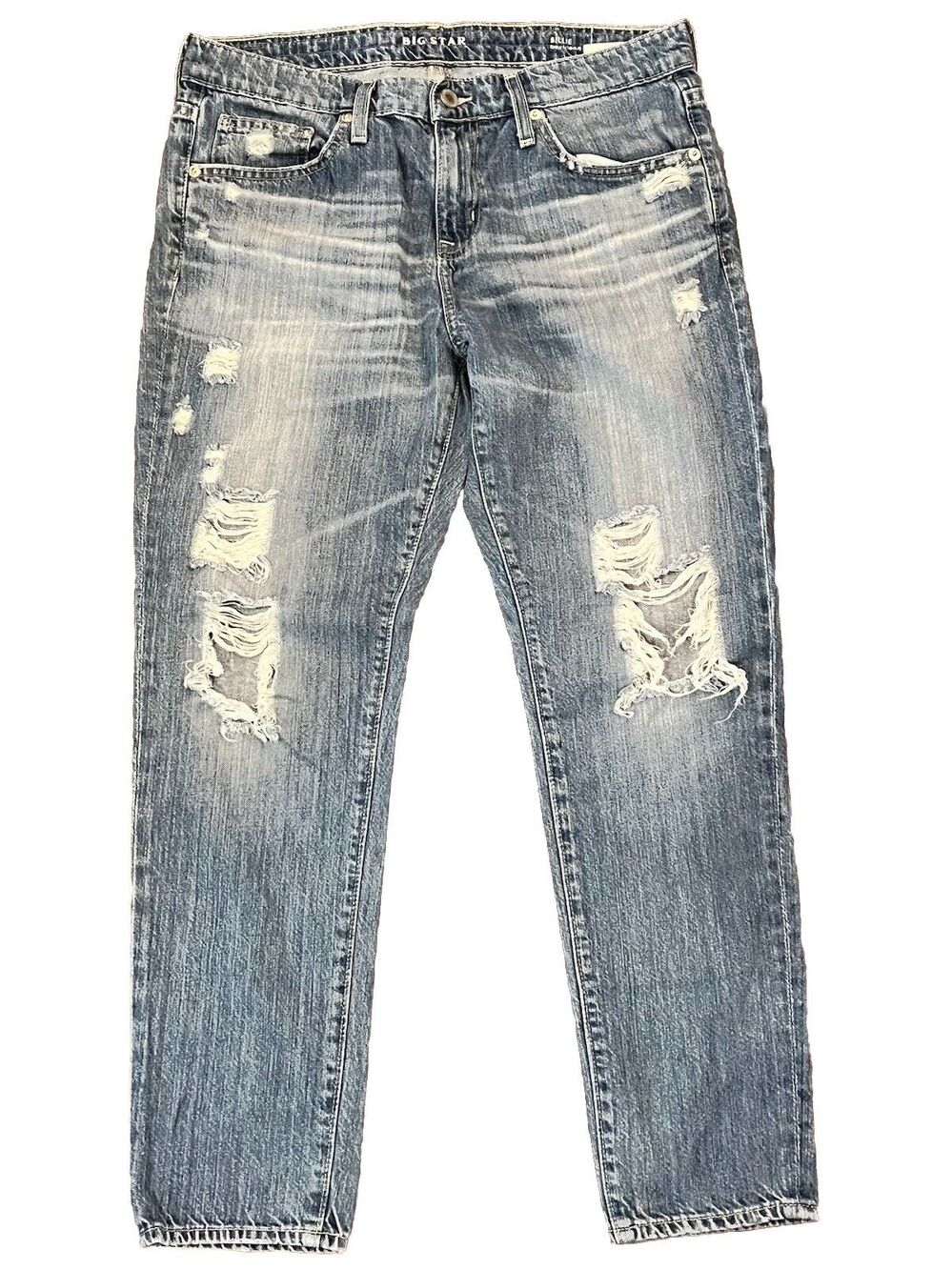 Big Star Billie Boyfriend Fit Jeans Light Blue Wash Denim Distressed Size 28